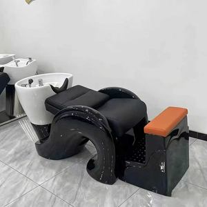 Cama de lavado de cabello de moda para influencers, con masaje y semi-reclinable, para salón de belleza, con lavabo de cerámica de fibra de vidrio. - Product Image 5