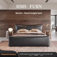 Lit double moderne de luxe léger et écologique, en cuir noir Warrior, avec cadre en bois artistique, design italien minimaliste, nouveau modèle
