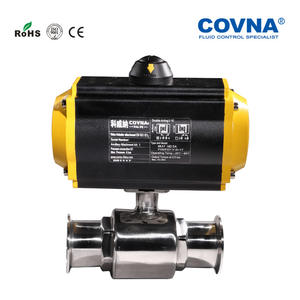 Vanne à bille pneumatique sanitaire COVNA en acier inoxydable à simple/double action avec collier de serrage à dégagement rapide pour flux bidirectionnel - Product Image 2