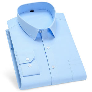 Nova Moda dos homens Slim Fit Casual Manga Longa Cor Sólida Camisas Respirável Elástico Primavera Botão Lapela Não-Engomar Escritório - Product Image 3