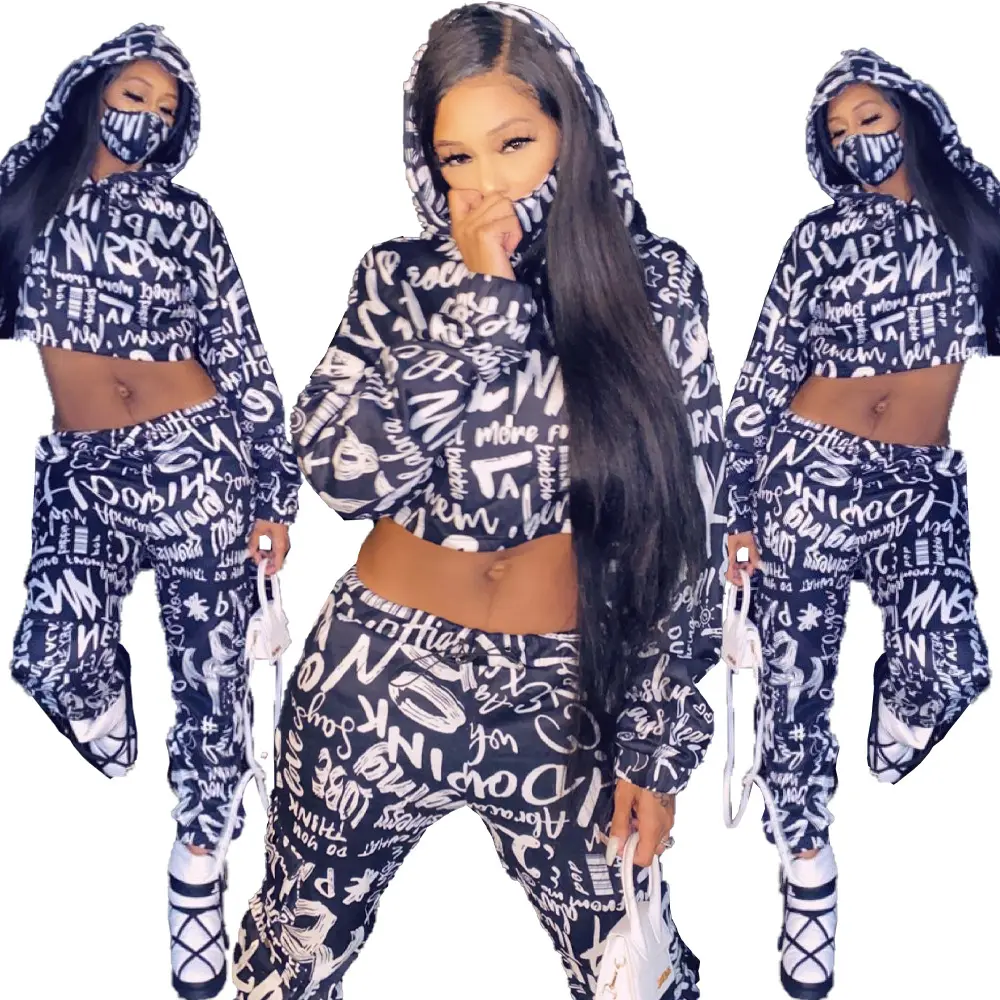 Women Going Out Outfits Fall Top with Hooded Letter 2 Piece Set Women Shorts Set Autumn Crop Top Two Piece Women