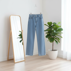 Jeans Amples <span class=keywords><strong>Femme</strong></span> Personnalisés Taille Haute, Multi-Poches, Délavés, Mélange Coton Polyester - Product Image 2