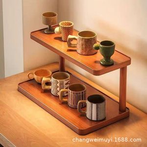 Solid Wood Two Layer Storage Rack For Desk Office Home <b>Kitchen</b> Organization With Cup Tea Set Stationery Food Storage - Product Image 3