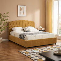 Lit Double Moderne de Luxe Rembourré, Taille Queen/King, Extensible, avec Massage et Rangement, Tissu Velours Doux, Cadre en Bois Écologique