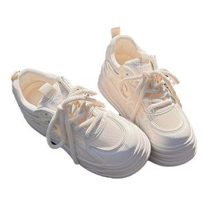 Pequeños zapatos blancos para mujer, novedad de 2024, zapatos de malla de verano, malla transpirable, fondo grueso, realce, zapatos deportivos informales - Product Image 5