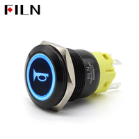 Interrupteur à bouton-poussoir FILN 19MM Symbole 5A 12V 24V 110V 220V Interrupteur à bouton-poussoir étanche Momentané à verrouillage avec faisceau de câblage