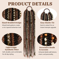 Extension de cheveux synthétiques tressés à la main de 24 pouces, résistants à la chaleur, style bohème, pour queue de cheval