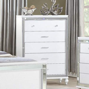 Juego de Muebles de Dormitorio Blancos con Cabecera Acolchada con Iluminación LED y Detalles Espejados - Product Image 3