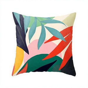 Modern Square Throw <b>Pillow</b> With Plant Pattern Digital Printing Decorative Cushion Cover Multicolor Geometric Design - Product Image 1