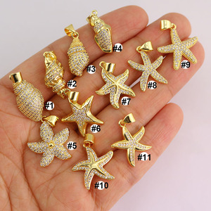 CZ9055 Ciondolo a forma di stella marina, conchiglia o conchiglia marina, piccolo e delicato, placcato oro 18k con micro pavé di zirconi, per <span class=keywords><strong>la</strong></span> creazione di gioielli fai da te - Product Image 4