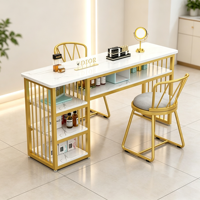 Table de manucure de luxe double poste de travail avec tabouret pour salon de beauté et spa des ongles
