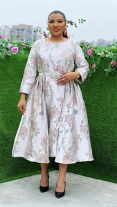 Vestido de Fiesta Vintage de Talla Grande para <span class=keywords><strong>Mujer</strong></span>, Manga Larga, Estampado Floral, Largo hasta la Pantorrilla, Cintura Natural, ODM, Ropa Elegante - Product Image 3