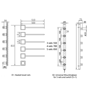 Sèche-serviettes électrique mural dissimulé avec 5 rails chauffants étanches, finition PVD or brossé, intelligent - Product Image 5