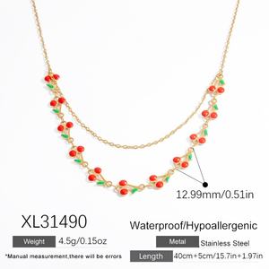 INS High-End 18K Real Gold <b>Titanium</b> Collarbone <b>Chain</b> Stainless Steel Cherry Pendant Necklace Fashionable Link <b>Chain</b> for Parties - Product Image 6