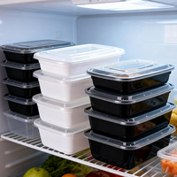 Grenbos Wegwerp Servies Zwarte Voedselcontainers Met Doorzichtig Deksel Plastic Voedselbereidings- & Afhaalschaal Ronde Schaal Hoge Kwaliteit Servies