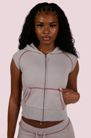 Haut à capuche zippé à manches courtes en maille gaufrée unie personnalisé et short à cordon de serrage au genou, ensemble décontracté respirant et extensible pour femme