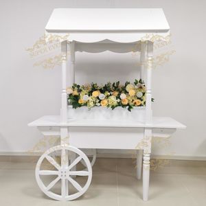 Chariot de bonbons en bois blanc de haute qualité Design décoration de fête de mariage chariot de désert de crème glacée fleur en bois et chariot de bonbons - Product Image 5