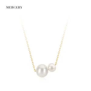 Mercery Minimalist Jewelry Pearl And Gold Chain Necklace 14K Solid Gold Natural Freshwater Pearl Necklace For Women