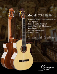 Chitarra Classica Elettrica con Corde in Nylon Cutaway CG-220 Prodotta in Cina Prezzo all'Ingrosso <span class=keywords><strong>di</strong></span> Fabbrica 39 Pollici Misura 4/4 OEM ODM Personalizzabile - Product Image 2