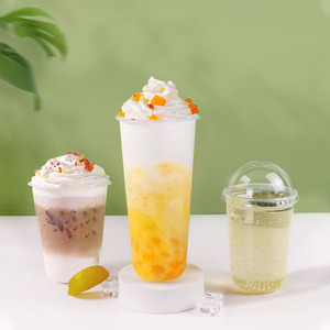 Gobelet à thé au lait jetable Dianjie 500ml, givré, avec couvercle, pour la vente ambulante et les cafés. - Product Image 1