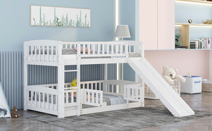 Lit superposé blanc double avec glissière, barrière de sécurité et échelle robuste pour chambre d'enfants et d'adolescents - Product Image 5