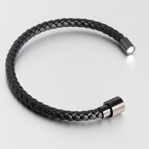 Braided PU <b>Leather</b> Charm <b>Bracelet</b> with 316L Stainless Steel Magnetic Clasp for Men | Trendy Stylish Durable Wristband - Product Image 6