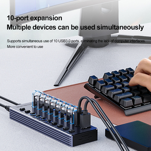 New 10 cổng trong 1 <span class=keywords><strong>USB</strong></span> Hub USB3.0 dữ liệu Docking Station Cắm và chơi 5Gbps Splitter cho điện thoại máy tính xách tay máy tính với chỉ số LED - Product Image 5
