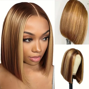Parrucca Bob da <span class=keywords><strong>Donna</strong></span> con Riga Centrale, Realizzata a Macchina con Fibra Resistente alle Alte Temperature, Colore Sfumato alla Moda, Taglia Piccola per Donne Africane - Product Image 3