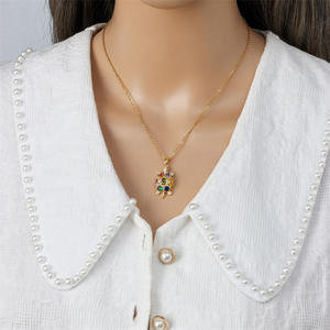 Hawaiiaanse Oceaan Stijl Kleurrijke Zirkonia Diamant Schildpad Ketting Rvs Ketting Ketting Ketting Sieraden - Product Image 3