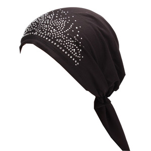 Nouveau chapeau turban indien en coton pour <span class=keywords><strong>femme</strong></span>, style européen et américain, orné de strass incurvés, couleur unie, AliExpress - Product Image 4