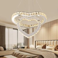 Lustre en cristal en forme de coeur-Design à double anneau LED 3 couleurs Température Dimmable Éclairage romantique pour chambre Salon
