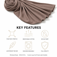 Foulard Hijab en Jersey Uni Extensible pour Femmes Musulmanes, Châle en Coton Doux et Respirant, Fourniture en Gros, Faible MOQ, Logo Personnalisé