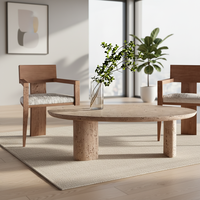 Table basse ovale en pierre naturelle sculptée à la racine, style italien moderne, grande table ronde de designer de luxe, table basse en travertin