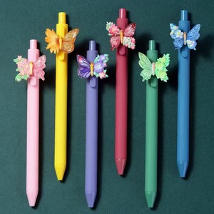 Penna a Sfera con Farfalle Colorate in Stile Cartone Animato Coreano e Giapponese, Penna Personalizzata con Fiori e Farfalle Sognanti, Penna Rosa, Viola e Verde - Product Image 3