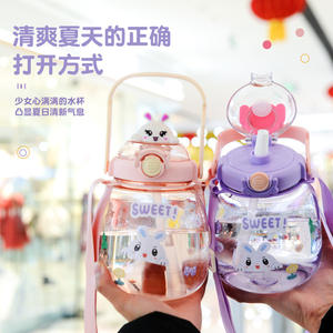 Summer <b>Kids</b> Water Bottle Large Capacity Plastic <b>Cup</b> With Straw Travel Drinkware For Children Cartoon Design - Product Image 2