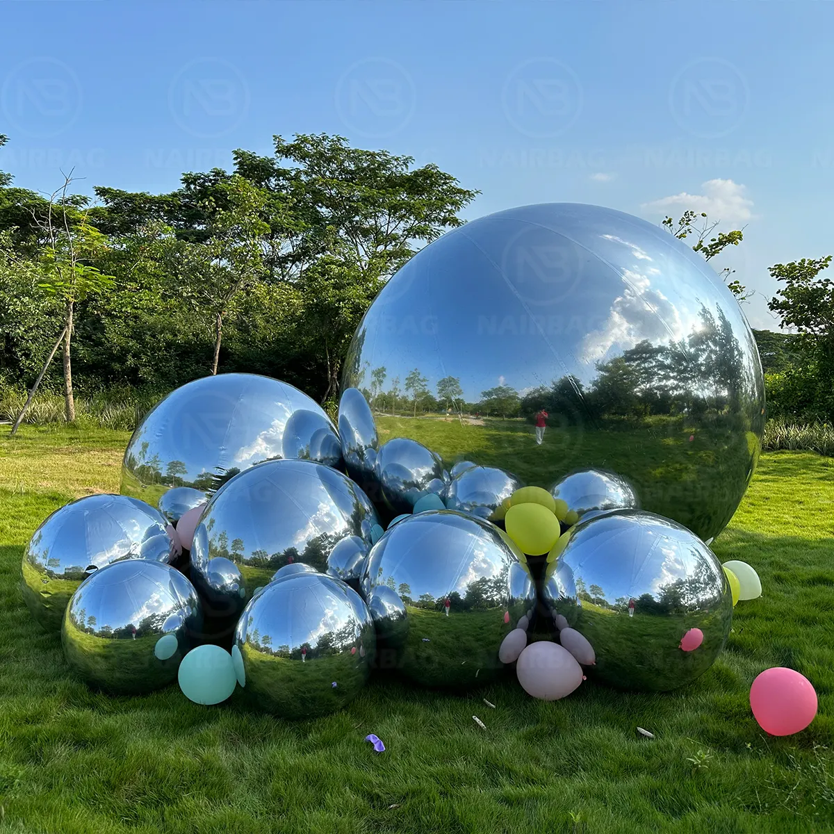 Boule de miroir argentée gonflable grosses boules brillantes ballon de fête disco géant décor d'événement de noël réfléchissant PVC grande sphère de miroir