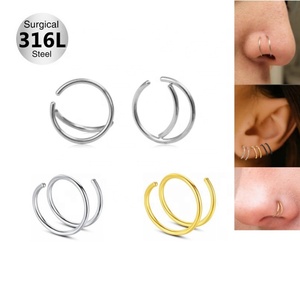 Pendientes de Aro Doble de Acero Quirúrgico Gaby, Sin Níquel, Joyería India, Piercing Simple, Espiral para la Nariz, Septum - Product Image 1