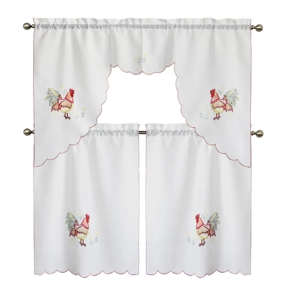 Cortina bordada de 36 polegadas, conjunto de 3 peças de cortinas para lavanderia