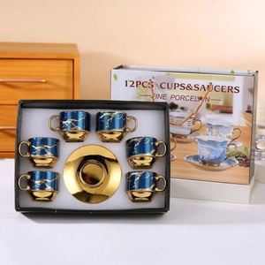 Eco-friendly Electroplated Ceramic Cup Modern Design Coffee Cup and Saucer Set Creative Gift <b>Gold</b>-Plated <b>Mug</b> Plate - Product Image 2