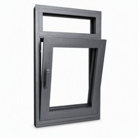 Fenêtres extérieures modernes sur mesure en alliage d'aluminium gris foncé, double vitrage avec grille pour salle de bain, maison et maison conteneur