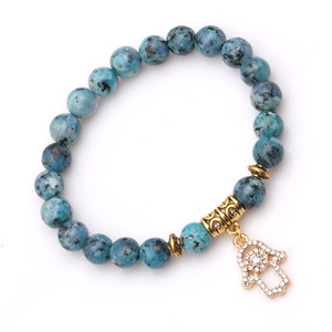 <span class=keywords><strong>Bracciale</strong></span> da uomo con perline in pietra rossa blu naturale con ciondolo ad ala d'angelo in rame con zirconi da donna - Product Image 2