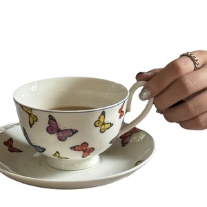 Italian-style White Porcelain Demitasse Set with Delicate Butterfly Motif Reusable 250mL <b>Cups</b> & <b>Saucers</b> - Product Image 5
