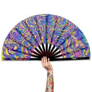 Abanico de Mano Plegable de Bambú Grande de 13 Pulgadas con Brillo UV para Fiestas Rave, Festivales, Discotecas, Baile EDM - Product Image 1