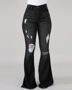 <span class=keywords><strong>Jeans</strong></span> Skinny da Donna a Vita Media con Strappi e Fori, Stile Sexy Svasato, Vendita Diretta dalla Fabbrica - Product Image 6