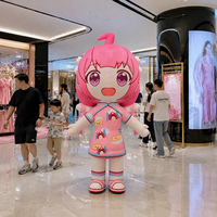 Mascotte gonflable de dessin animé de belle fille rose en mouvement pour Costume de poupée gonflable de fille de publicité personnalisée