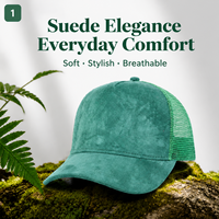 Gorra Trucker Premium Verde Esmeralda de Gamuza Sintética con Malla Trasera Estructurada, Gorra Personalizable con Logo, Estilo Urbano, Venta al por Mayor
