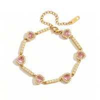Ensemble de bracelets en zircon avec cœur rose et rondes multicolores pour femmes, bijoux élégants et scintillants en or, style cadeau