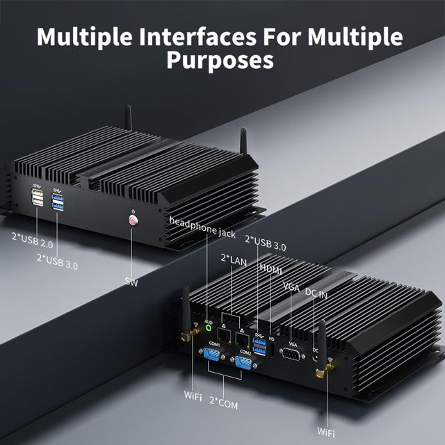 Fanless Mini Embedded Industrial PC Desktop Core I5-4200U Windows 10 Pro 16GB RAM 512GB SSD 2*COM RS232 4xUSB3.0 Stock