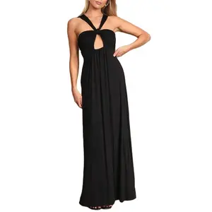 Factory Customized Summer Elegant Black Sling Loose Skirt Women's Sleeveless Sling Cutout V Neck Mini Party Club Dress