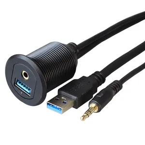 Cable de audio impermeable para coche y camión, Conector de montaje empotrado con indicador LED, USB 3,0 y cable de extensión de 3,5mm